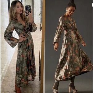 New Anthropologie Caballero Deep V-Neck Maxi Dress Size Large